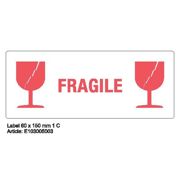 E-003 'LABEL 60mm x 150mm 500_1mm WHITE 1C Fragile